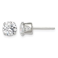 Sterling Silver 6mm Round Snap Set CZ Stud Earrings view 1