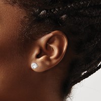 Sterling Silver 7mm Round Snap Set CZ Stud Earrings view 3
