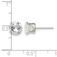 Sterling Silver 7mm Round Snap Set CZ Stud Earrings view 4