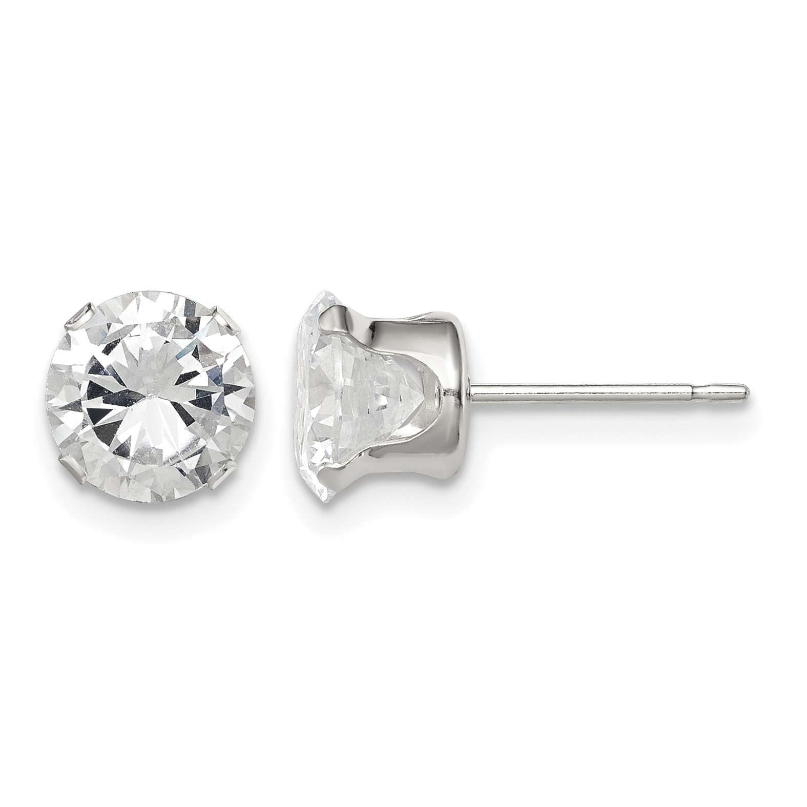 Sterling Silver 7mm Round Snap Set CZ Stud Earrings (QE1006)