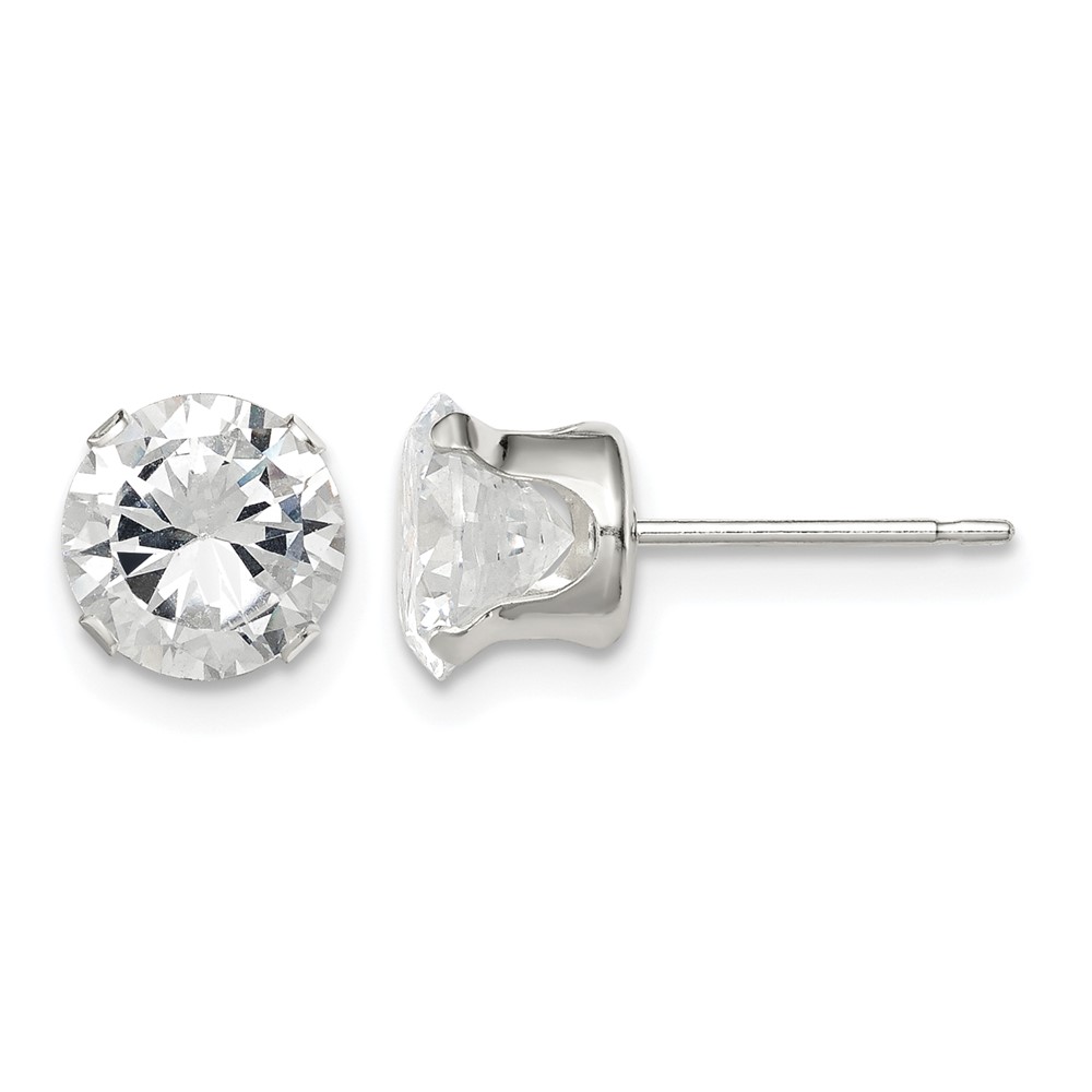 Sterling Silver 7mm Round Snap Set CZ Stud Earrings (QE1006)