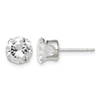 Sterling Silver 7mm Round Snap Set CZ Stud Earrings view 1