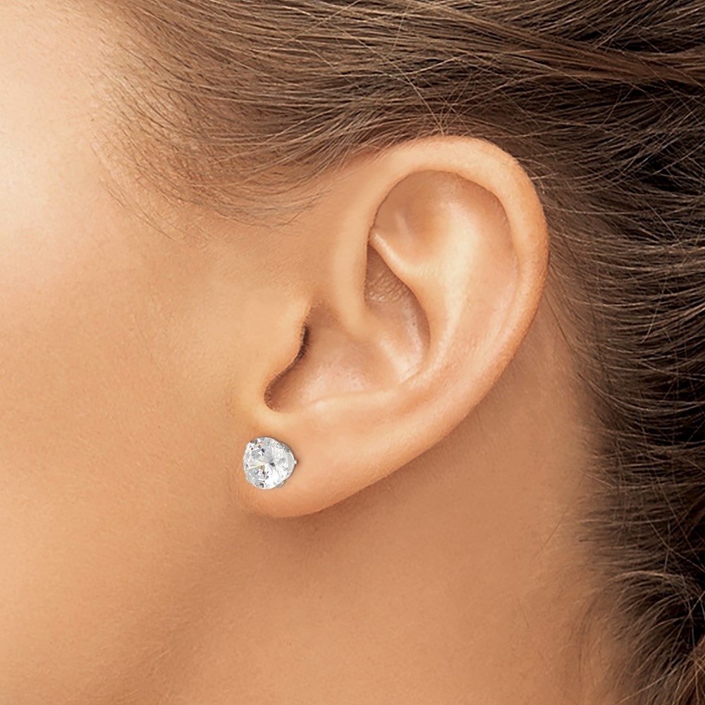 Sterling Silver 8mm Round Snap Set CZ Stud Earrings (QE1007)