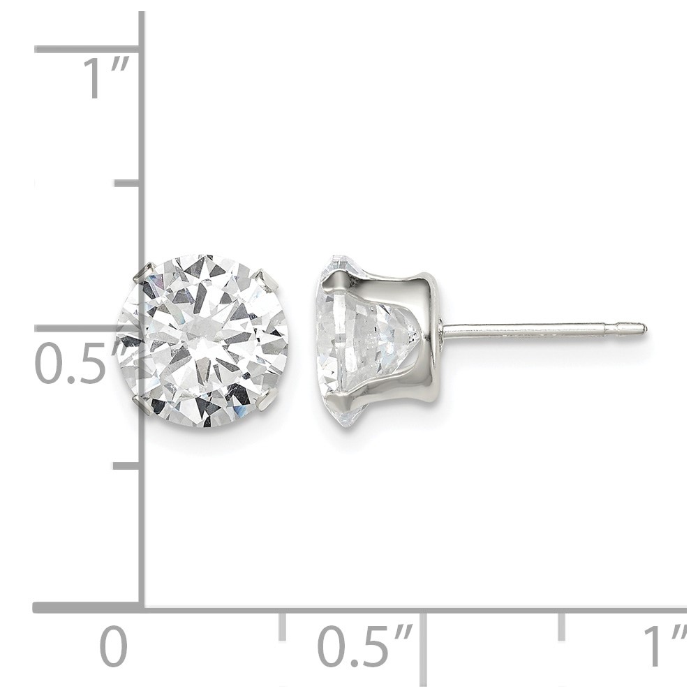Sterling Silver 8mm Round Snap Set CZ Stud Earrings (QE1007)