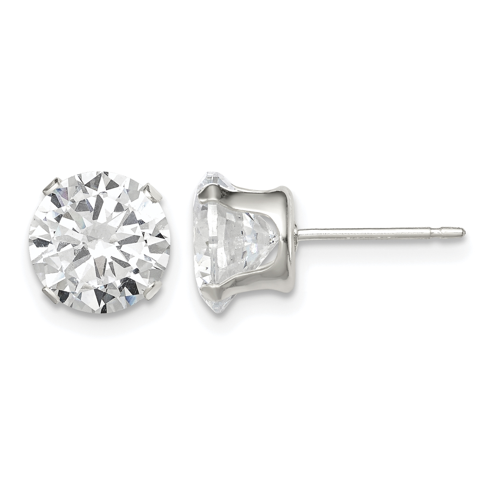 Sterling Silver 8mm Round Snap Set CZ Stud Earrings (QE1007)