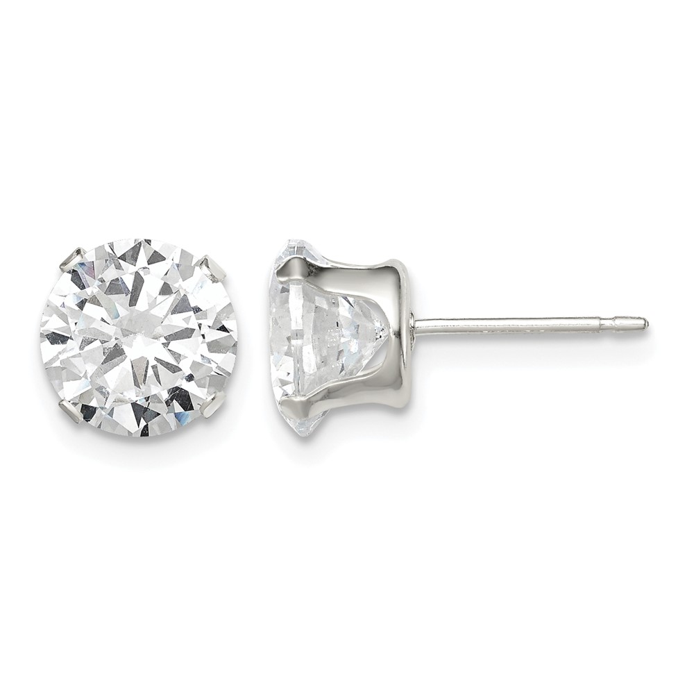 Sterling Silver 8mm Round Snap Set CZ Stud Earrings (QE1007)