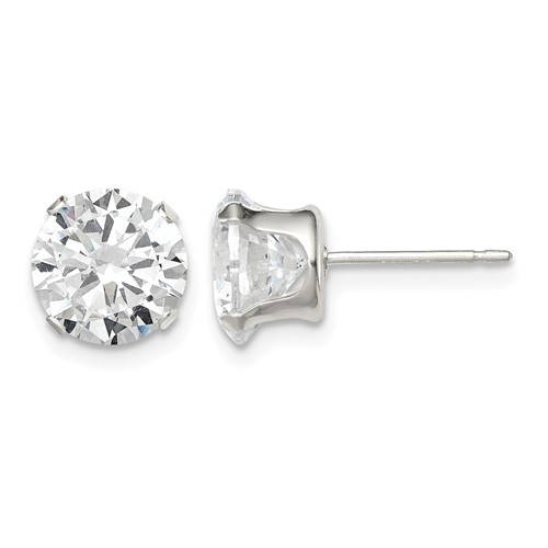 Sterling Silver 8mm Round Snap Set CZ Stud Earrings