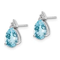 Sterling Silver Rhodium Plated Diamond and Blue Topaz Post Earrings view 2