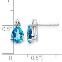Sterling Silver Rhodium Plated Diamond and Blue Topaz Post Earrings view 4