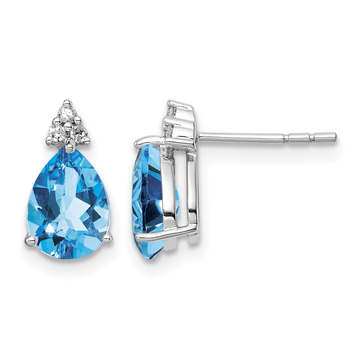 Sterling Silver Rhodium Plated Diamond and Blue Topaz Post Earrings (QE10072BT)