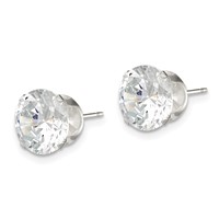 Sterling Silver 9mm Round Snap Set CZ Stud Earrings view 2
