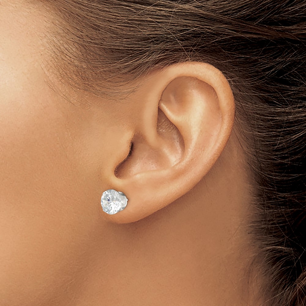 Sterling Silver 9mm Round Snap Set CZ Stud Earrings (QE1008)