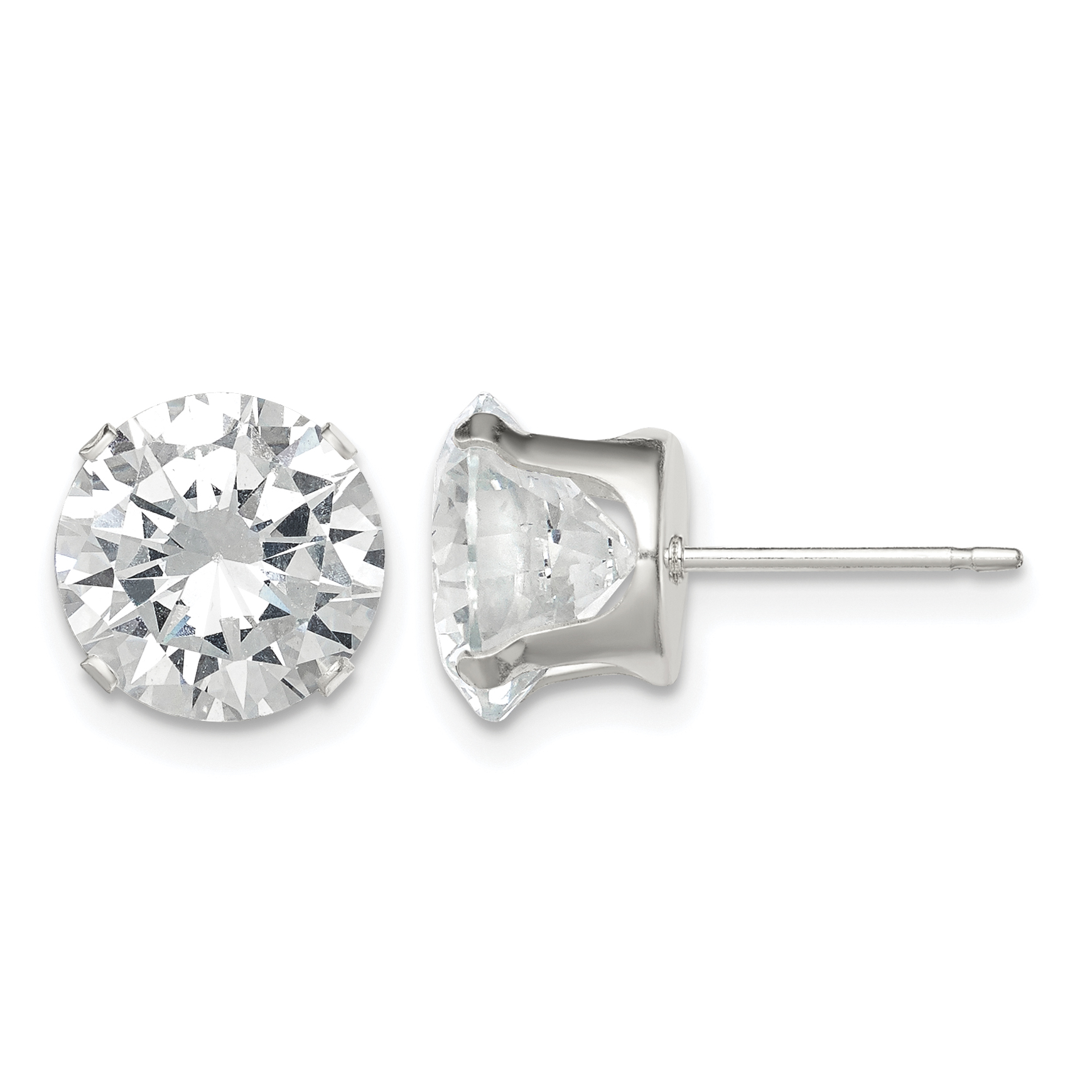 Sterling Silver 9mm Round Snap Set CZ Stud Earrings (QE1008)