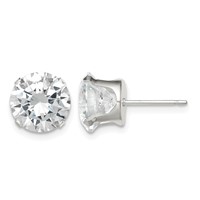 Sterling Silver 9mm Round Snap Set CZ Stud Earrings view 1