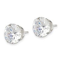 Sterling Silver 10mm Round Snap Set CZ Stud Earrings view 2