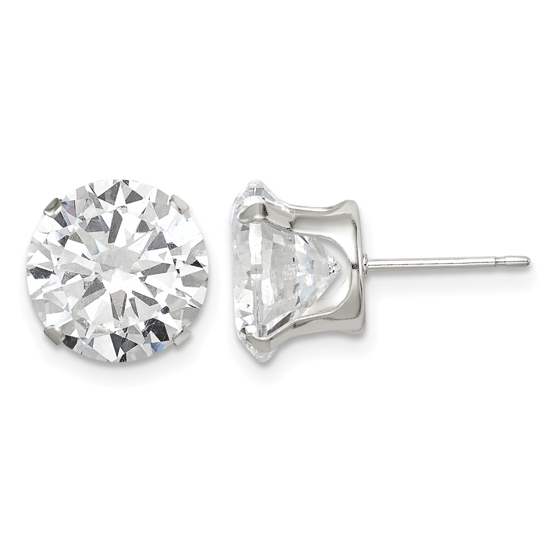 Sterling Silver 10mm Round Snap Set CZ Stud Earrings (QE1009)