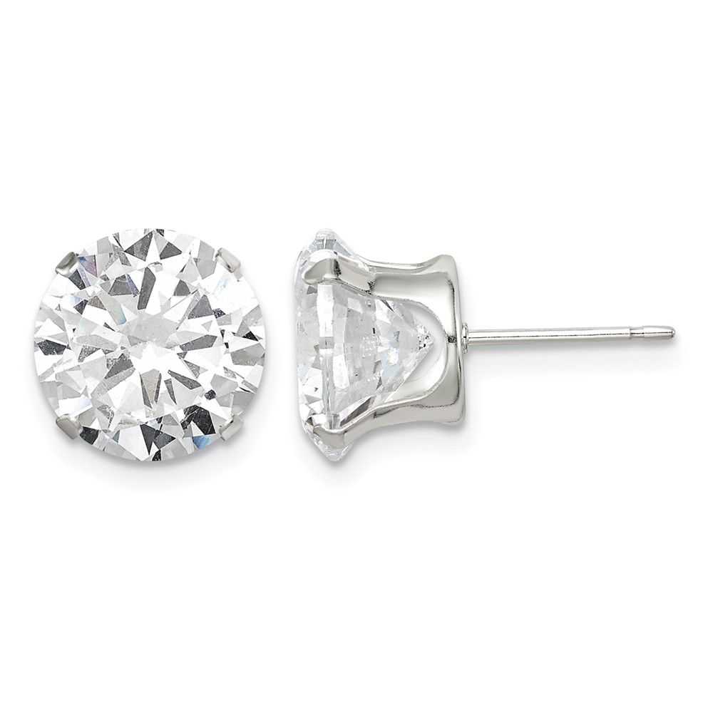 Sterling Silver 10mm Round Snap Set CZ Stud Earrings (QE1009)