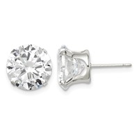 Sterling Silver 10mm Round Snap Set CZ Stud Earrings view 1