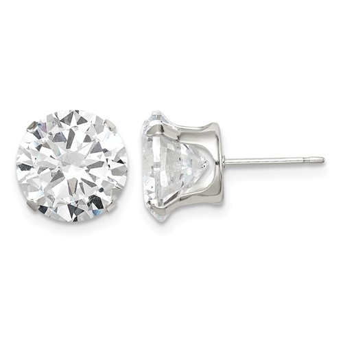 Sterling Silver 10mm Round Snap Set CZ Stud Earrings