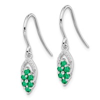 Sterling Silver Rhodium-plated Diam. & Emerald Shepherd Hook Earrings view 2