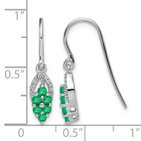 Sterling Silver Rhodium-plated Diam. & Emerald Shepherd Hook Earrings view 4