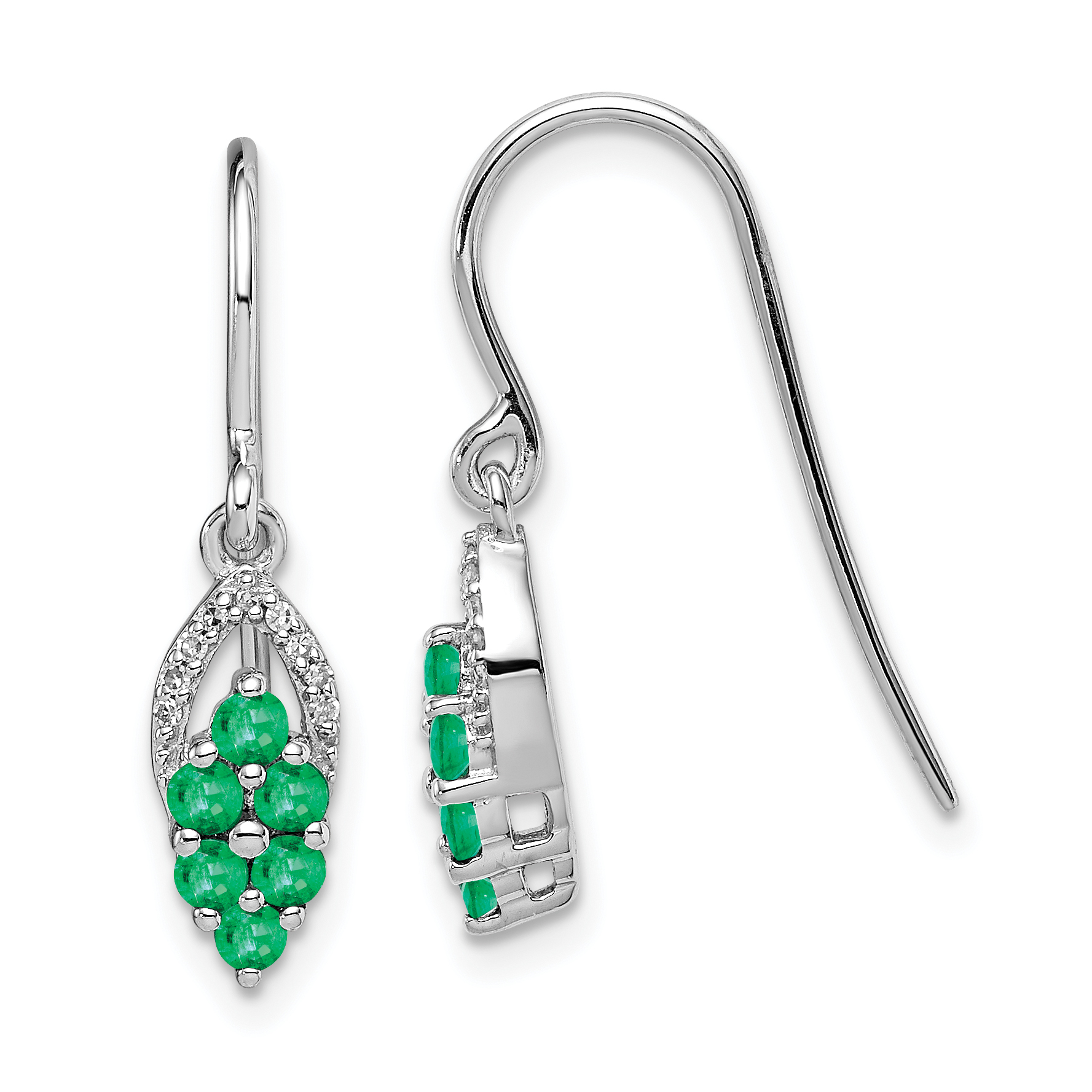 Sterling Silver Rhodium-plated Diam. & Emerald Shepherd Hook Earrings (QE10101E)