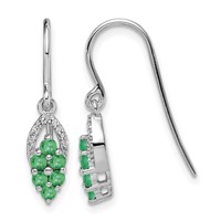 Sterling Silver Rhodium-plated Diam. & Emerald Shepherd Hook Earrings view 1