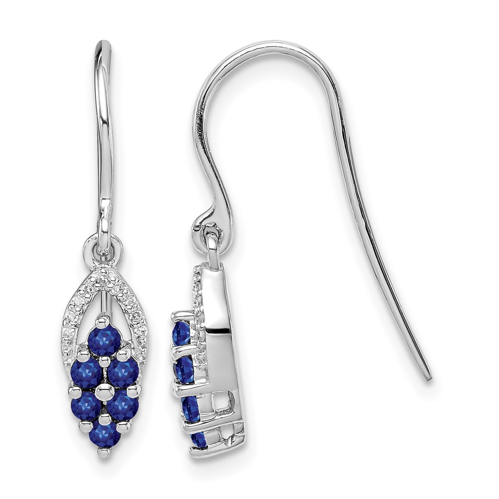 Sterling Silver Rhodium Diamond & Sapphire Shepherd Hook Earrings (QE10101S)