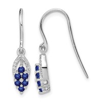 Sterling Silver Rhodium Diamond & Sapphire Shepherd Hook Earrings view 1