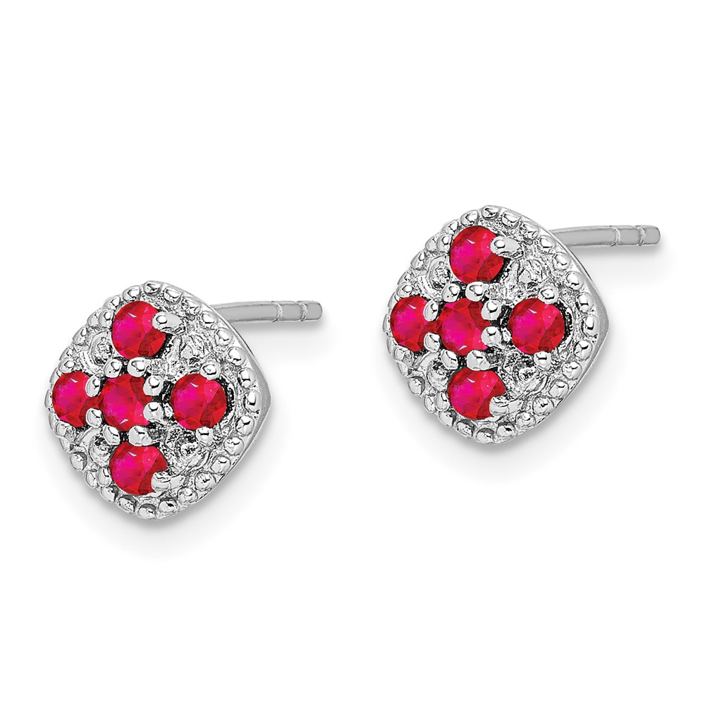 Sterling Silver Rhodium-plated Ruby Flower Post Earrings (QE10109R)