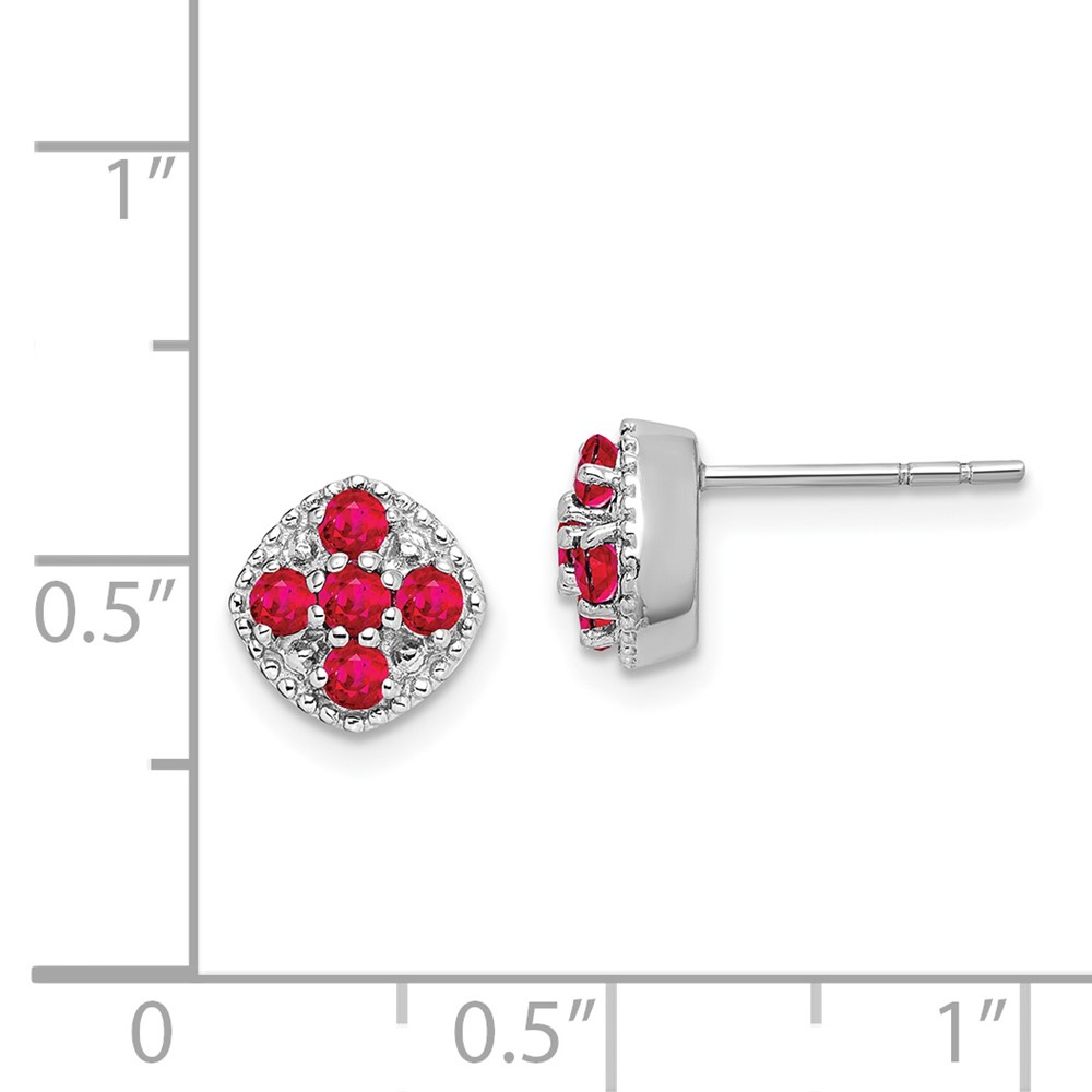 Sterling Silver Rhodium-plated Ruby Flower Post Earrings (QE10109R)