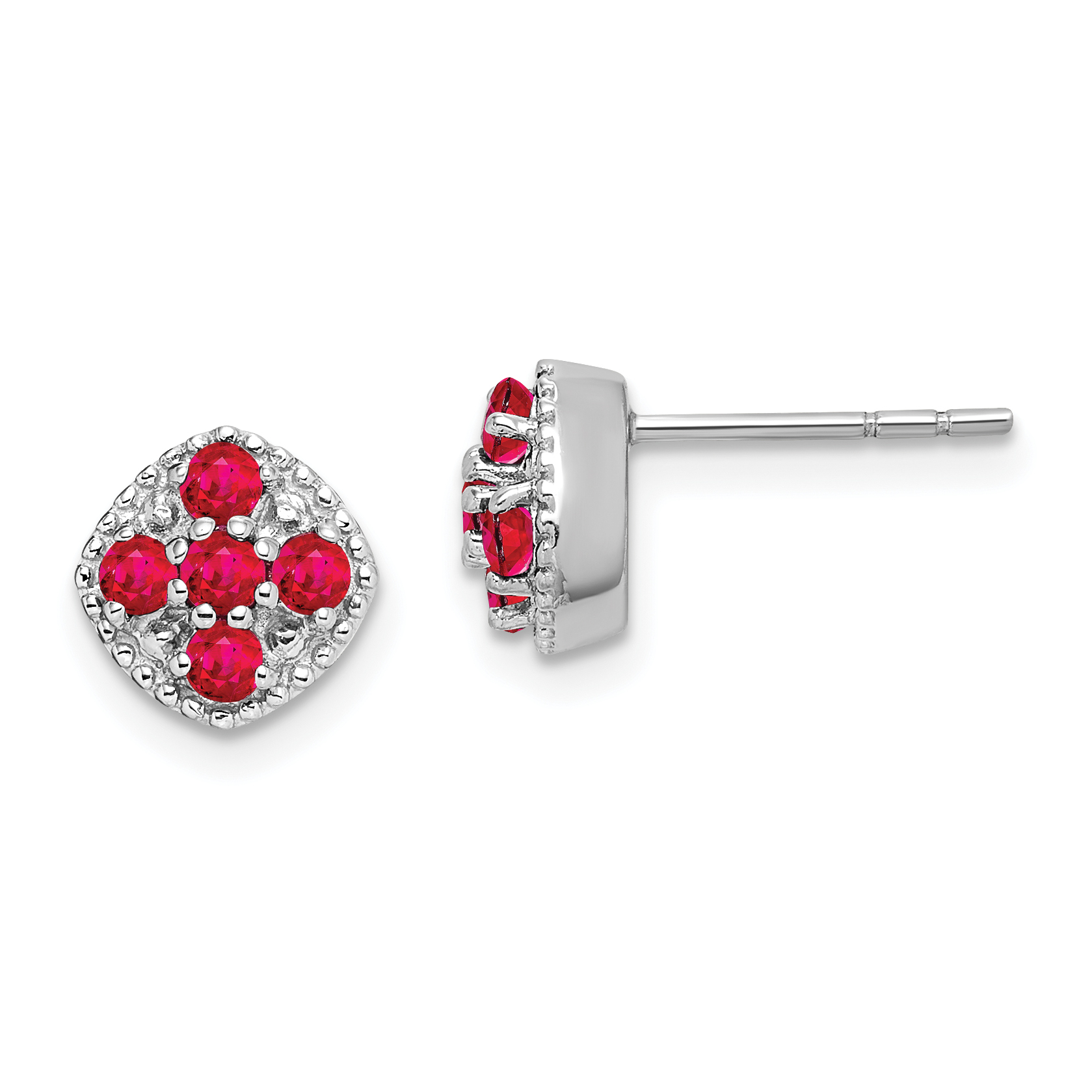 Sterling Silver Rhodium-plated Ruby Flower Post Earrings (QE10109R)