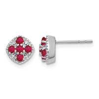 Sterling Silver Rhodium-plated Ruby Flower Post Earrings view 1