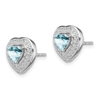 Sterling Silver Rhodium-plated Aquamarine Teardrop Heart Post Earrings view 2