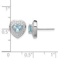Sterling Silver Rhodium-plated Aquamarine Teardrop Heart Post Earrings view 4