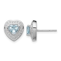 Sterling Silver Rhodium-plated Aquamarine Teardrop Heart Post Earrings view 1