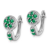 Sterling Silver Rhodium-plated Emerald Circle Hinged Earrings view 2