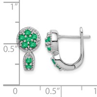 Sterling Silver Rhodium-plated Emerald Circle Hinged Earrings view 4