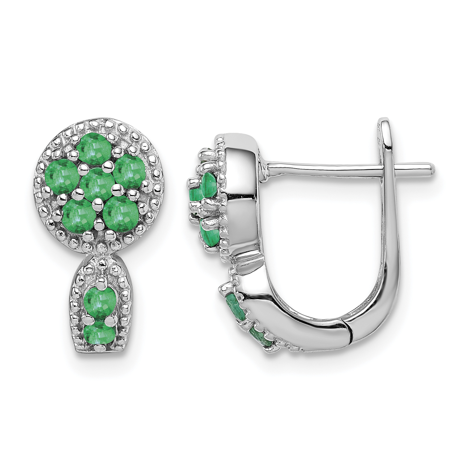 Sterling Silver Rhodium-plated Emerald Circle Hinged Earrings (QE10113E)
