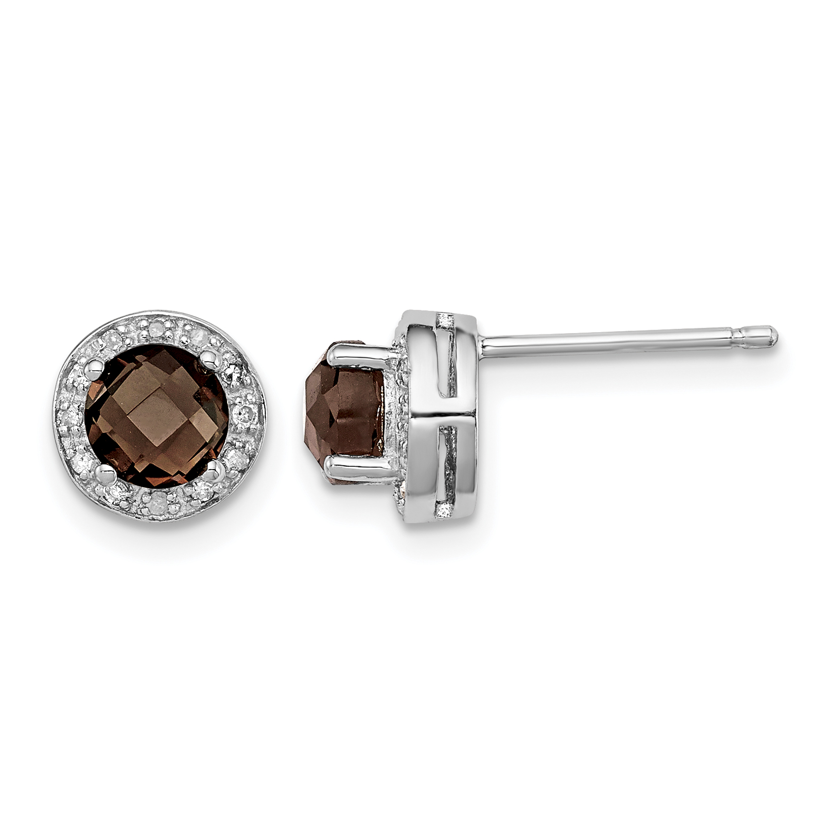 Sterling Silver Rhodium-plated Diamond and Smoky Quartz Earrings (QE10117SQ)