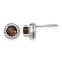 Sterling Silver Rhodium-plated Diamond and Smoky Quartz Earrings view 1