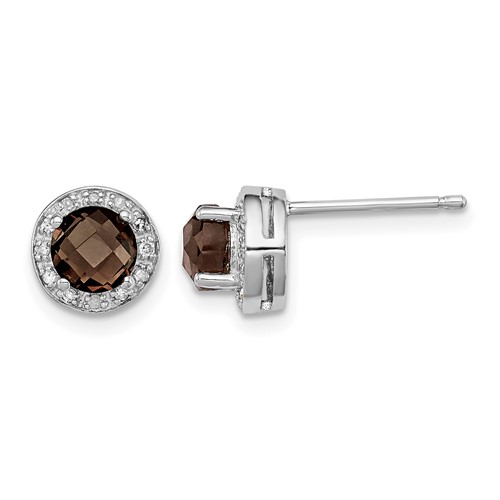 Sterling Silver Rhodium-plated Diamond and Smoky Quartz Earrings