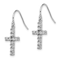 Sterling Silver Rhodium-plated Polished CZ Latin Cross Dangle Earrings view 2