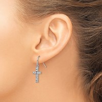 Sterling Silver Rhodium-plated Polished CZ Latin Cross Dangle Earrings view 3