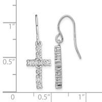 Sterling Silver Rhodium-plated Polished CZ Latin Cross Dangle Earrings view 4