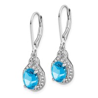 Sterling Silver Rhodium-plated Diamond and Blue Topaz Earrings view 2
