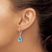 Sterling Silver Rhodium-plated Diamond and Blue Topaz Earrings view 3