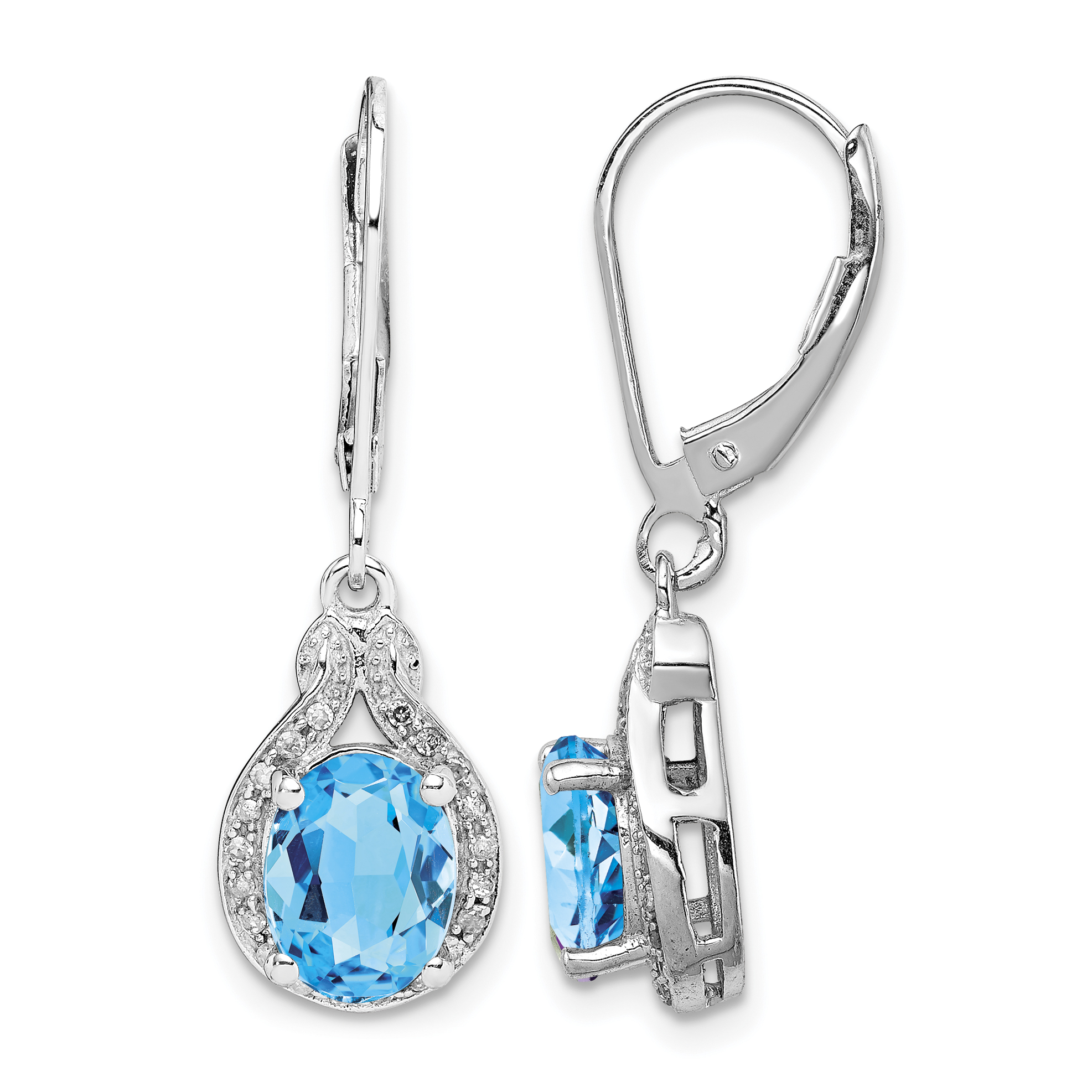 Sterling Silver Rhodium-plated Diamond and Blue Topaz Earrings (QE10141BT)