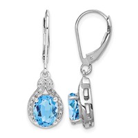 Sterling Silver Rhodium-plated Diamond and Blue Topaz Earrings view 1