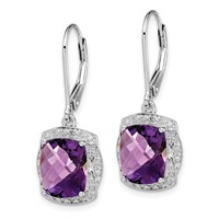 Sterling Silver Rhodium-plated Diamond and Amethyst Earrings view 2